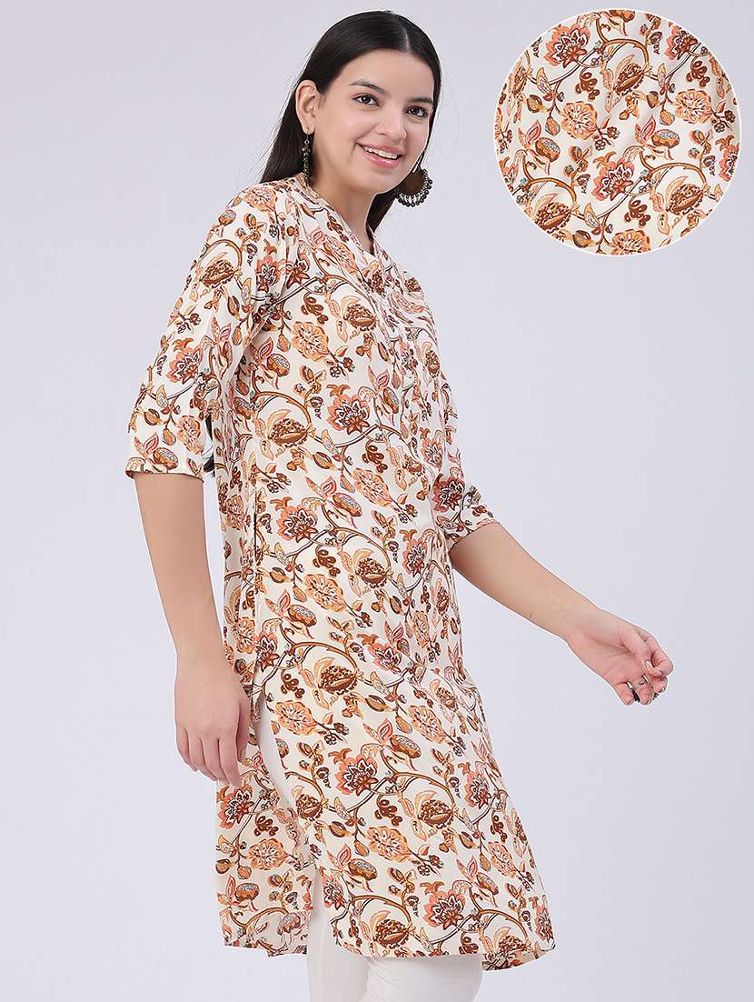 women printed three quarter sleeves straight kurta - 22382204 -  Standard Image - 2