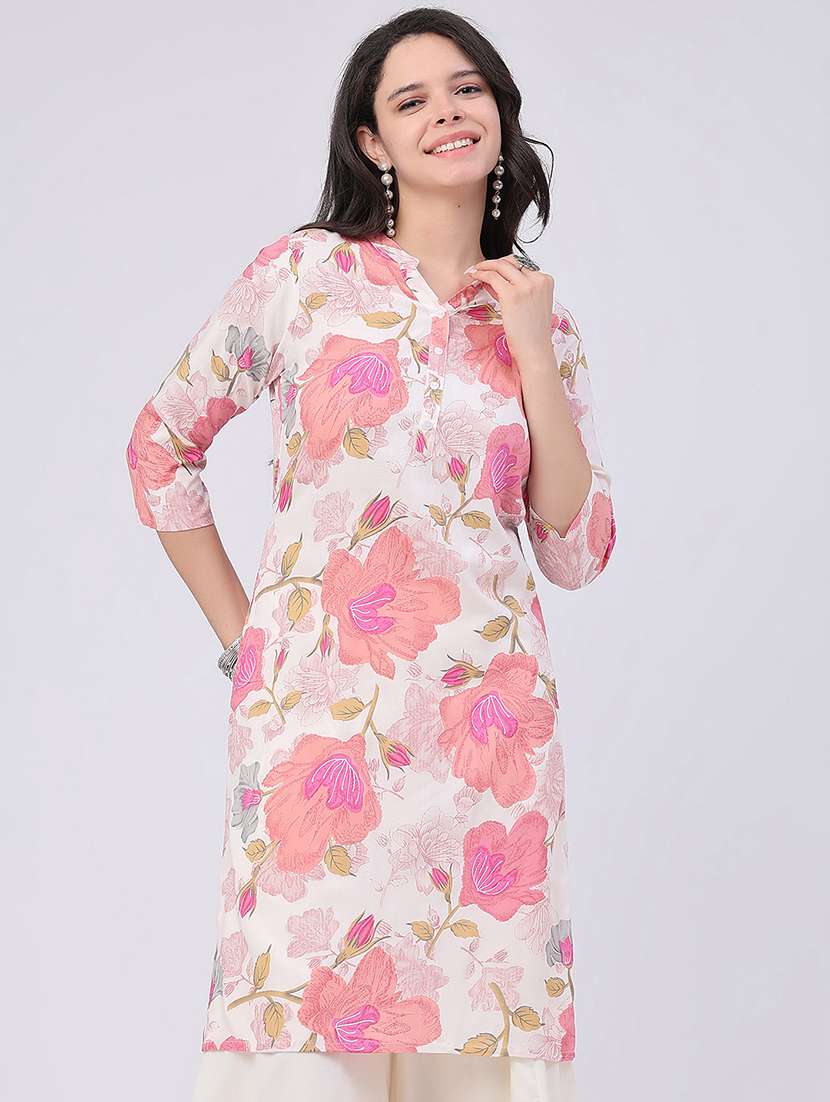 women printed three quarter sleeves straight kurta - 22382205 -  Standard Image - 2