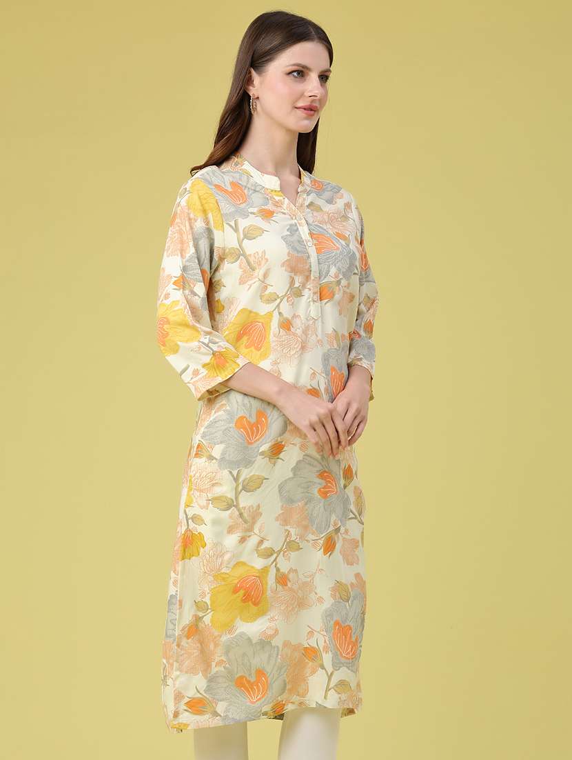 women printed three quarter sleeves straight kurta - 22382209 -  Standard Image - 2