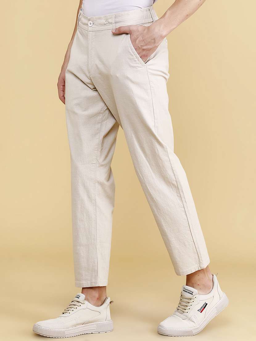 Men Solid Mid Rise Chinos Casual Trouser - 22382261 -  Standard Image - 2