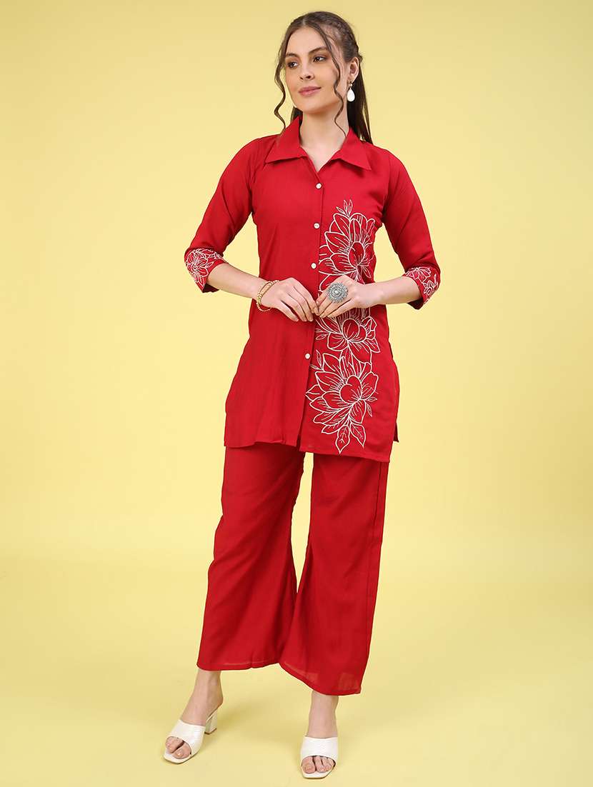 red cotton coord set - 22382303 -  Standard Image - 2