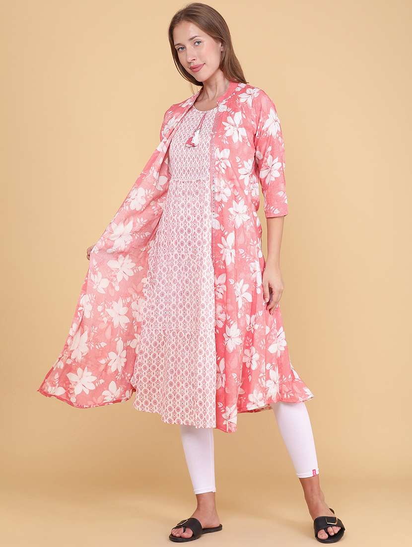 women printed three quarter sleeves layered kurta - 22382411 -  Standard Image - 2