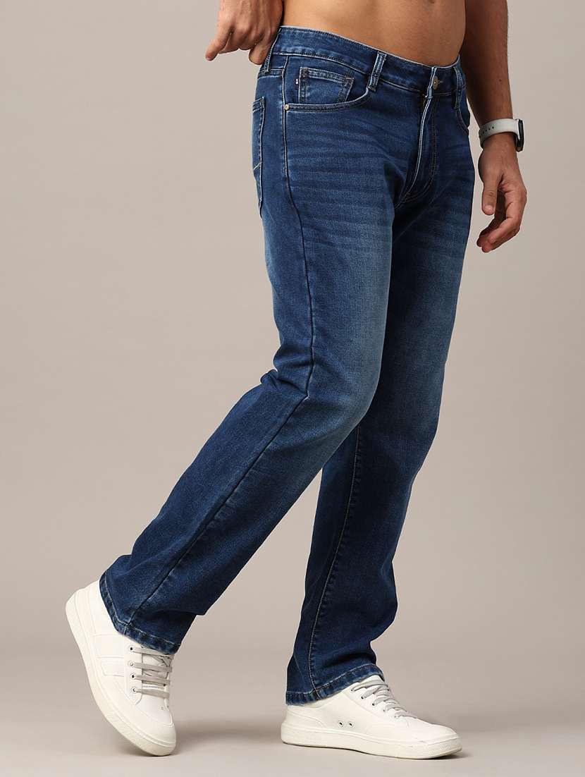 men washed mid rise straight fit jeans