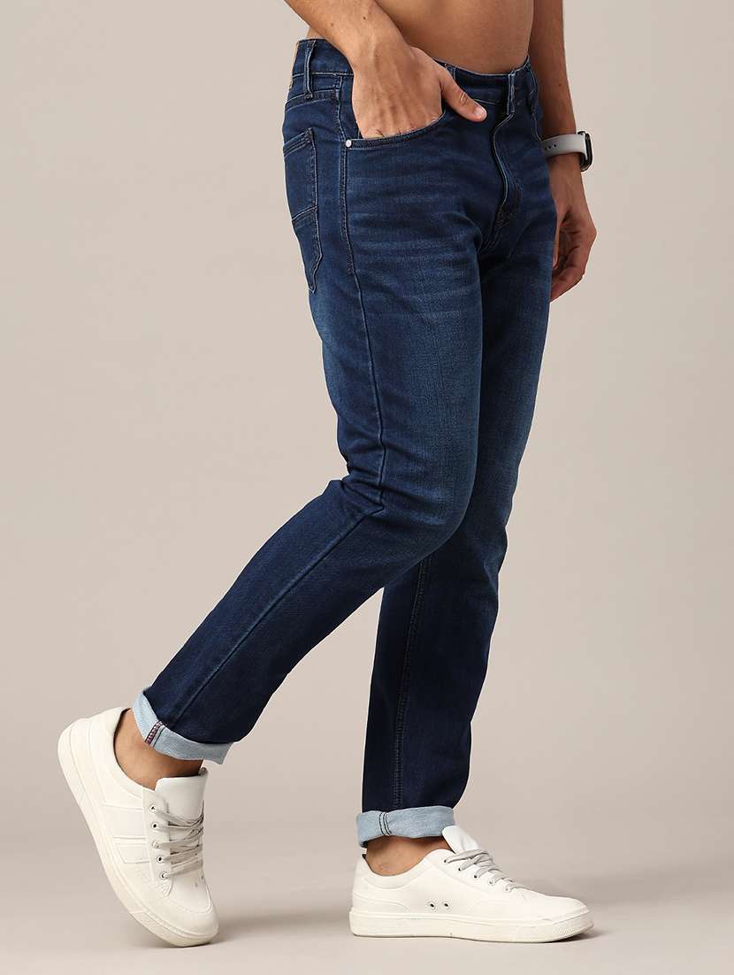 men washed mid rise slim fit jeans