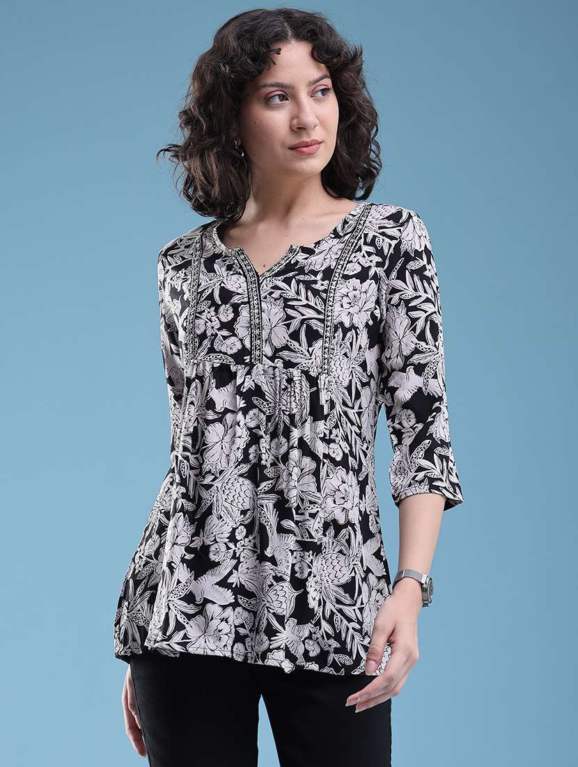 women printed notch neck a-line top - 22382494 -  Standard Image - 2