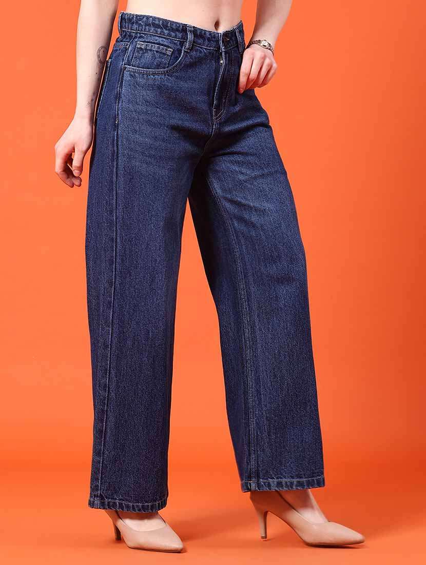 women plain mid rise wide leg jeans - 22382518 -  Standard Image - 2