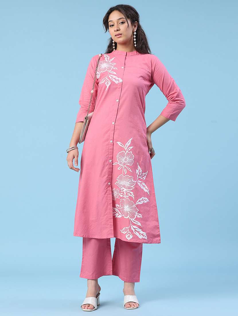 women printed three quarter sleeve ethnic co-ord set