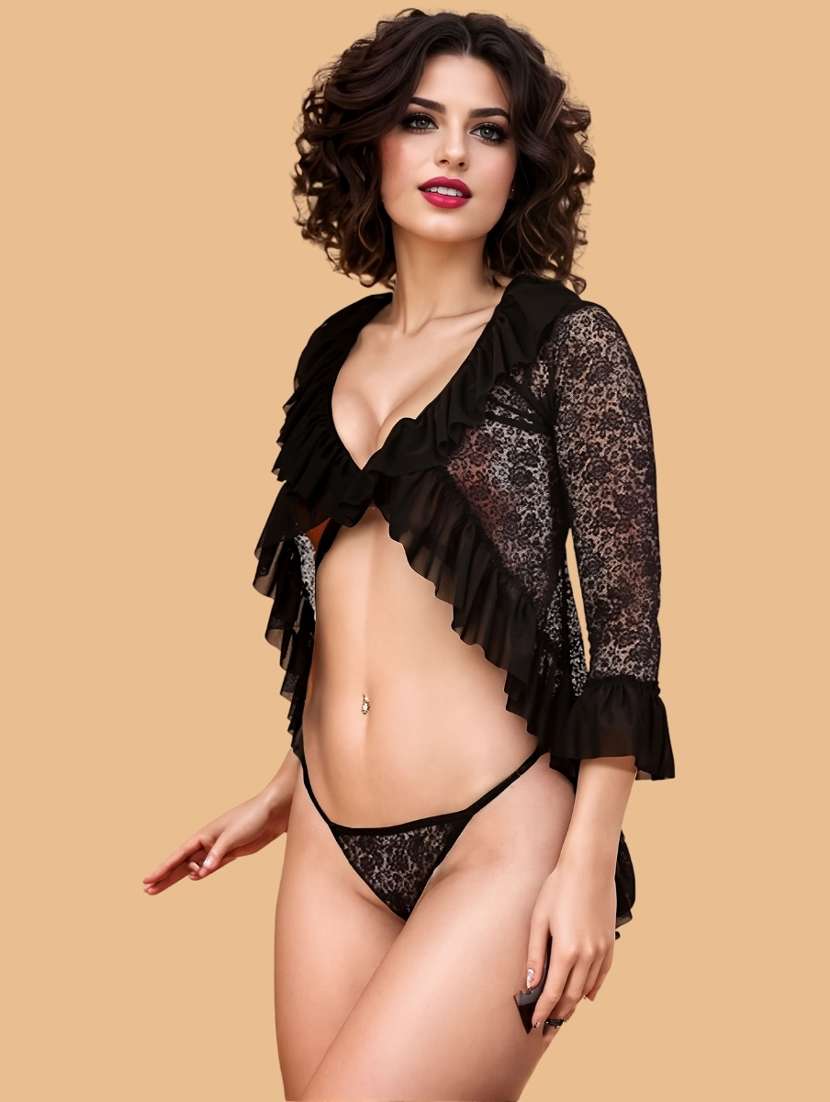 women self designed lace babydoll set - 22382682 -  Standard Image - 2