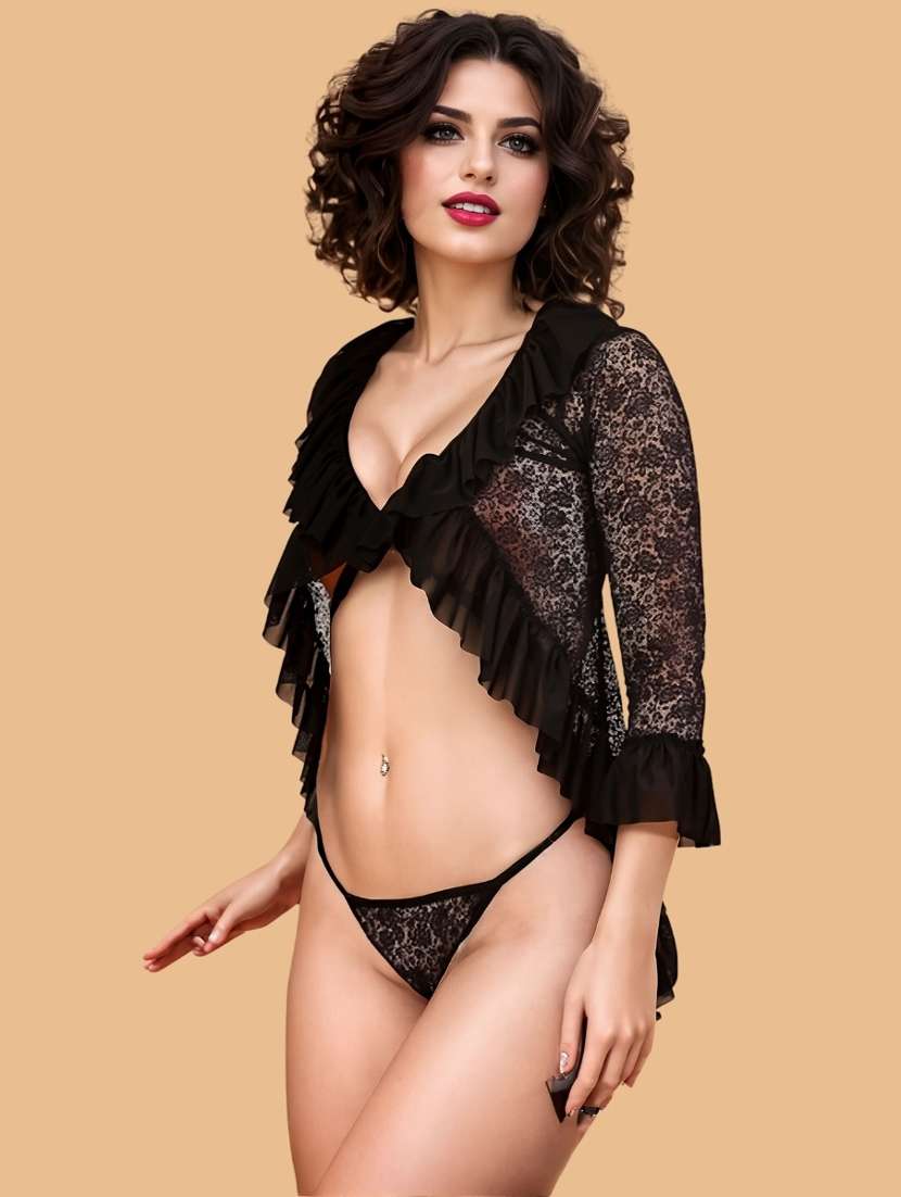 women self designed lace babydoll set - 22382682 -  Standard Image - 2