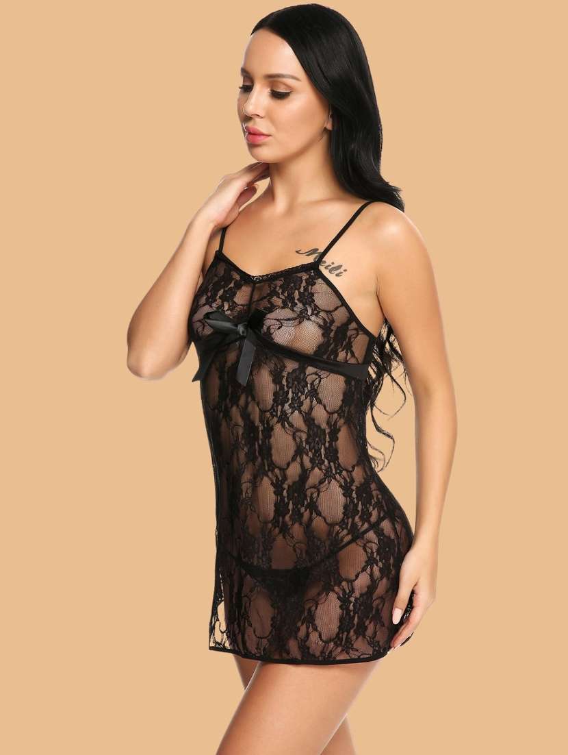women self designed sleeveless lace babydoll - 22382689 -  Standard Image - 2