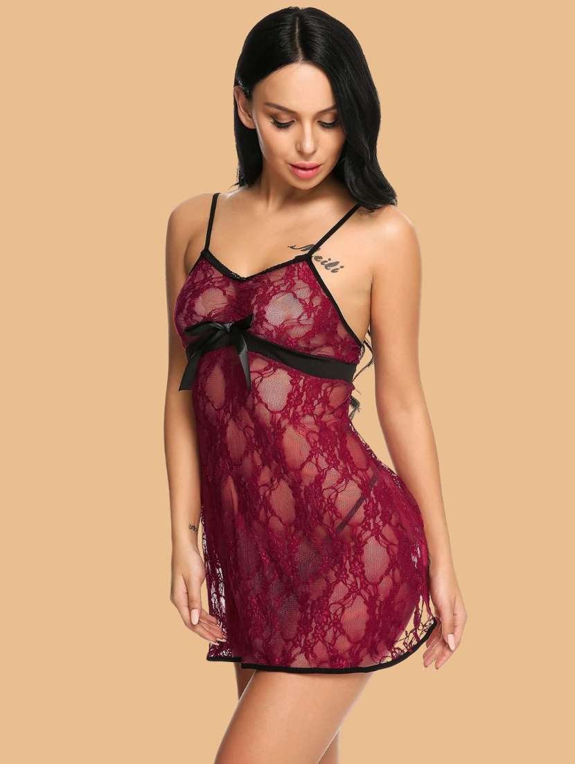 women self designed sleeveless lace babydoll - 22382690 -  Standard Image - 2