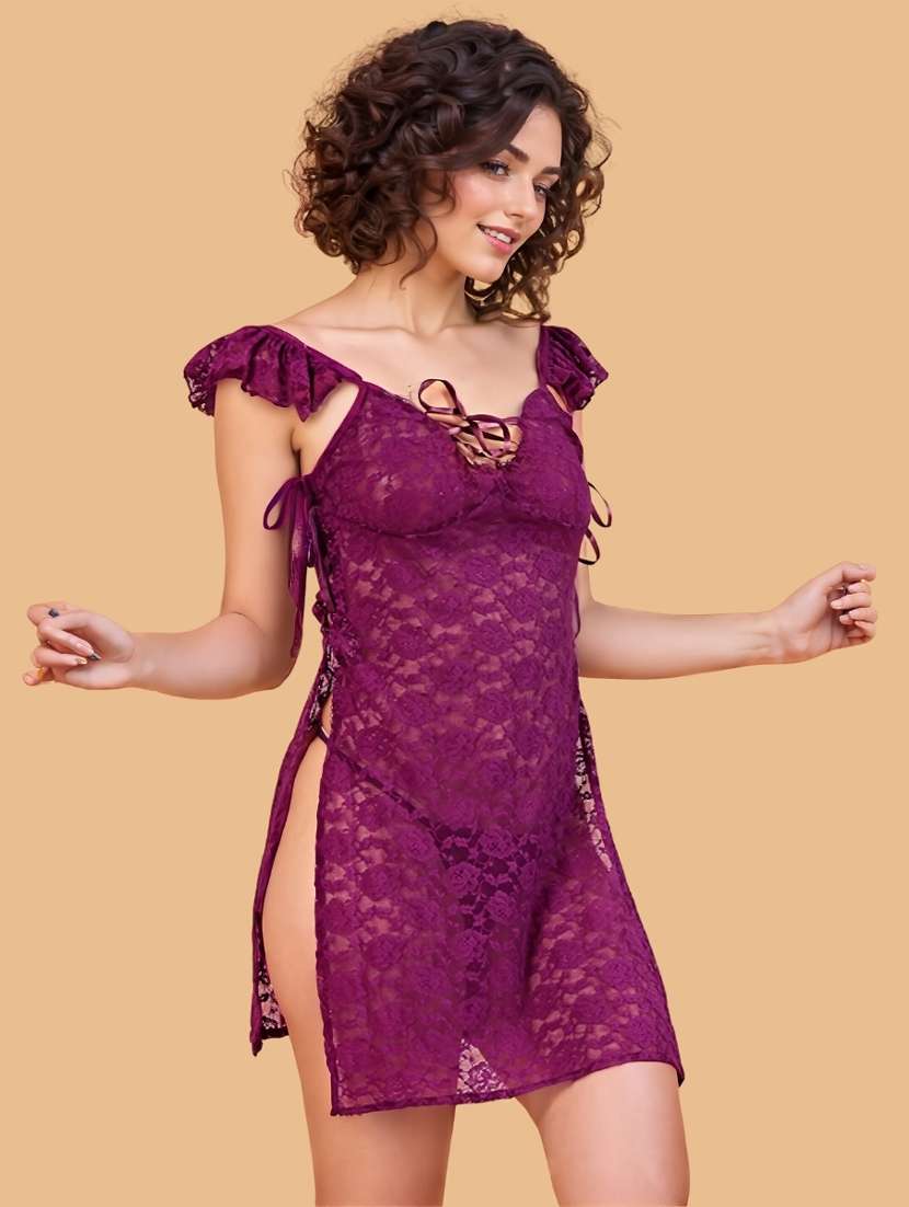 women self designed sleeveless lace babydoll - 22382707 -  Standard Image - 2