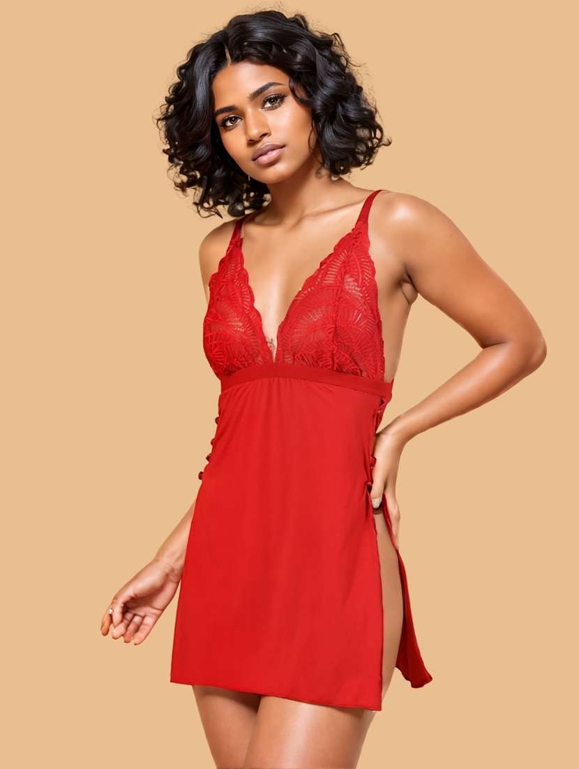 women self designed sleeveless lace babydoll - 22382725 -  Standard Image - 2