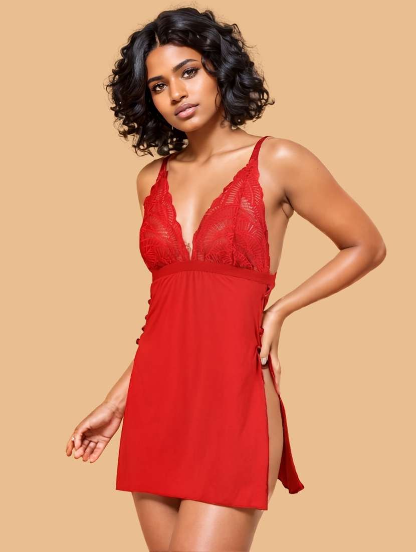 women self designed sleeveless lace babydoll - 22382725 -  Standard Image - 2