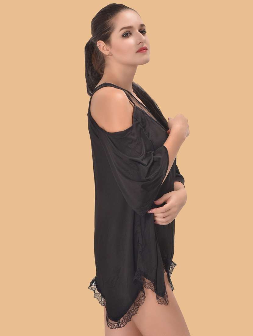 women self designed cold shoulder lace babydoll - 22382726 -  Standard Image - 2