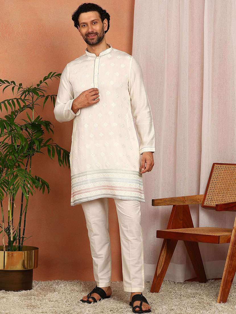 men mandarin neck kurta pyjama ethnic wear set - 22383944 -  Standard Image - 2