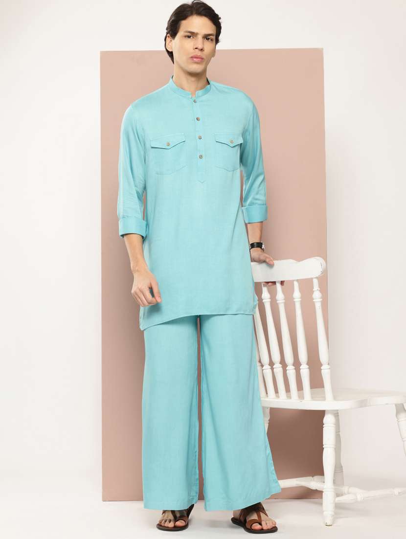 men solid long sleeve pathani ethnic wear set