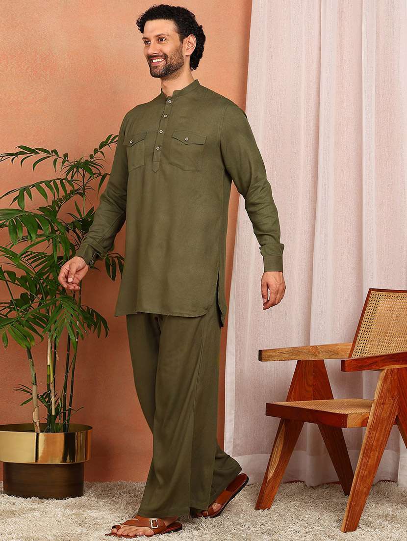 men solid long sleeve pathani ethnic wear set - 22383972 -  Standard Image - 2