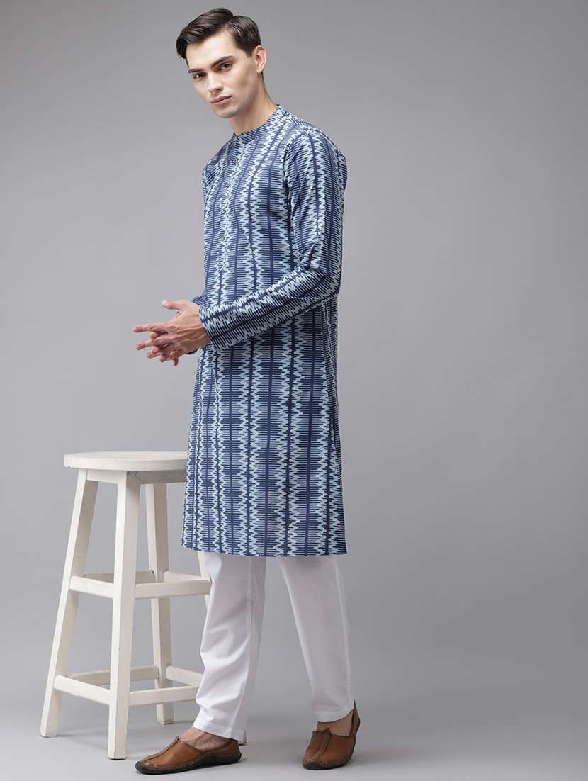 men printed long sleeve kurta pyjama set