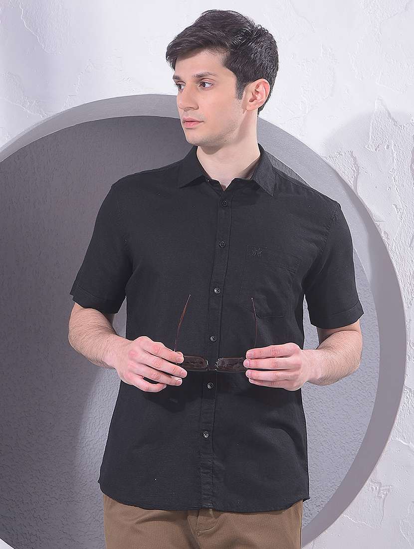 men solid short sleeve slim fit casual shirt