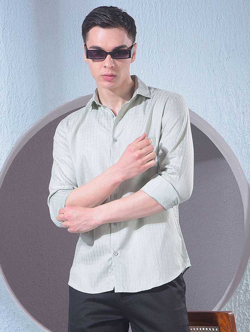 men self design long sleeve slim fit casual shirt