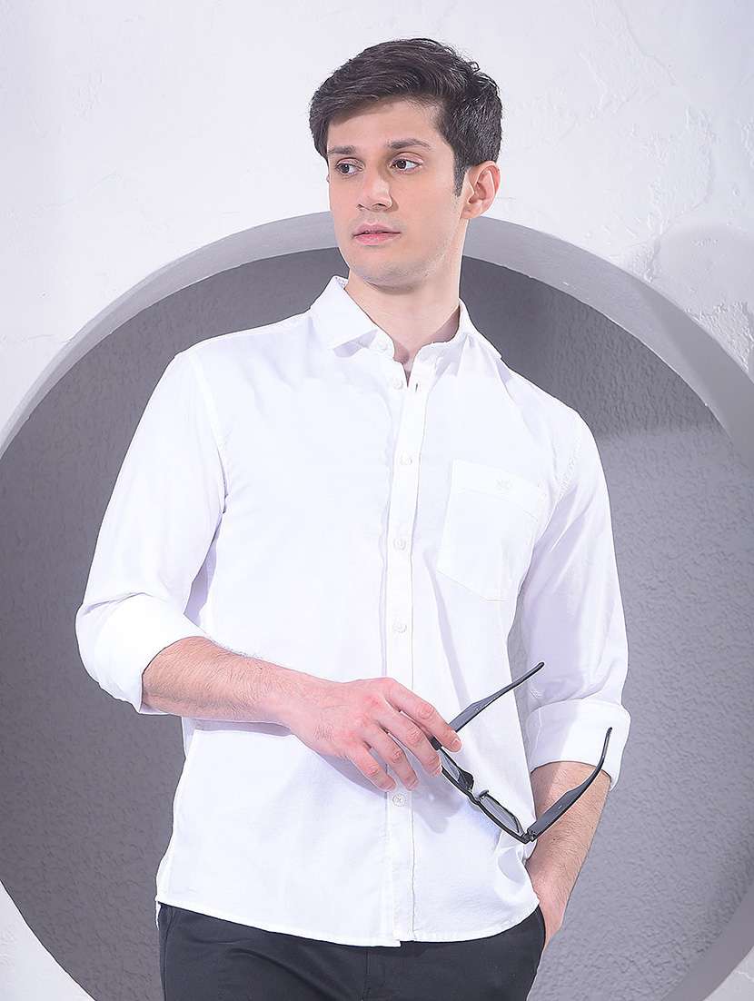 men solid long sleeve slim fit casual shirt