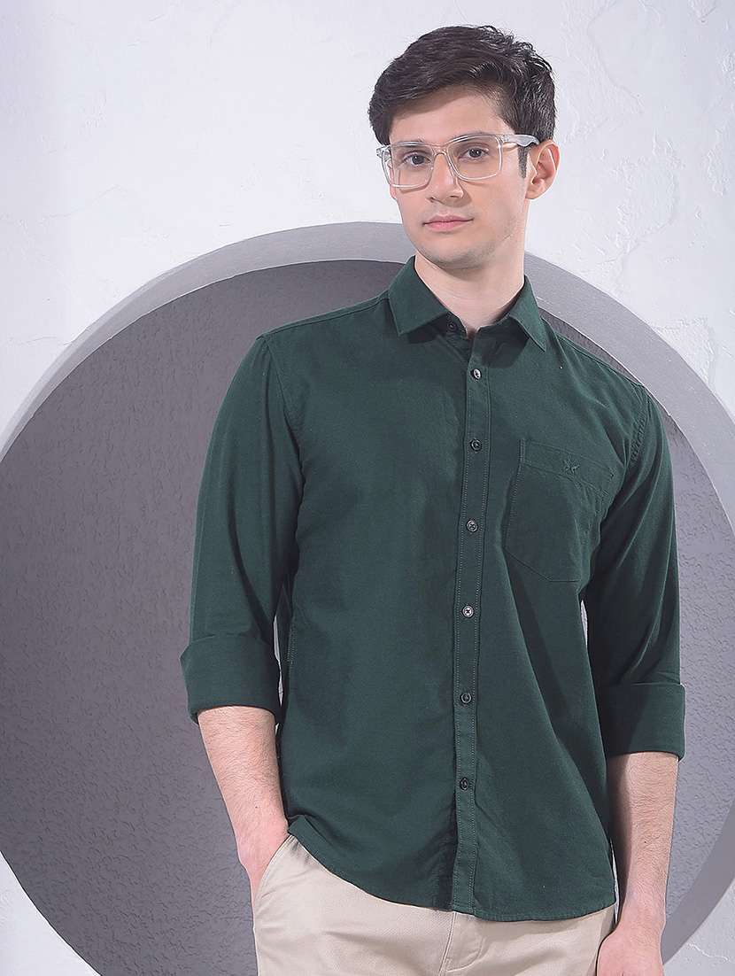 men solid long sleeve slim fit casual shirt