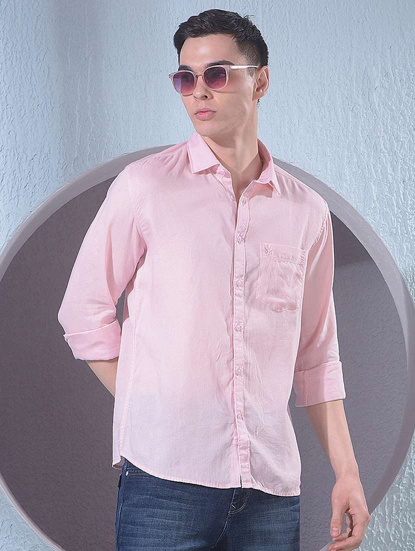 men solid long sleeve slim fit casual shirt