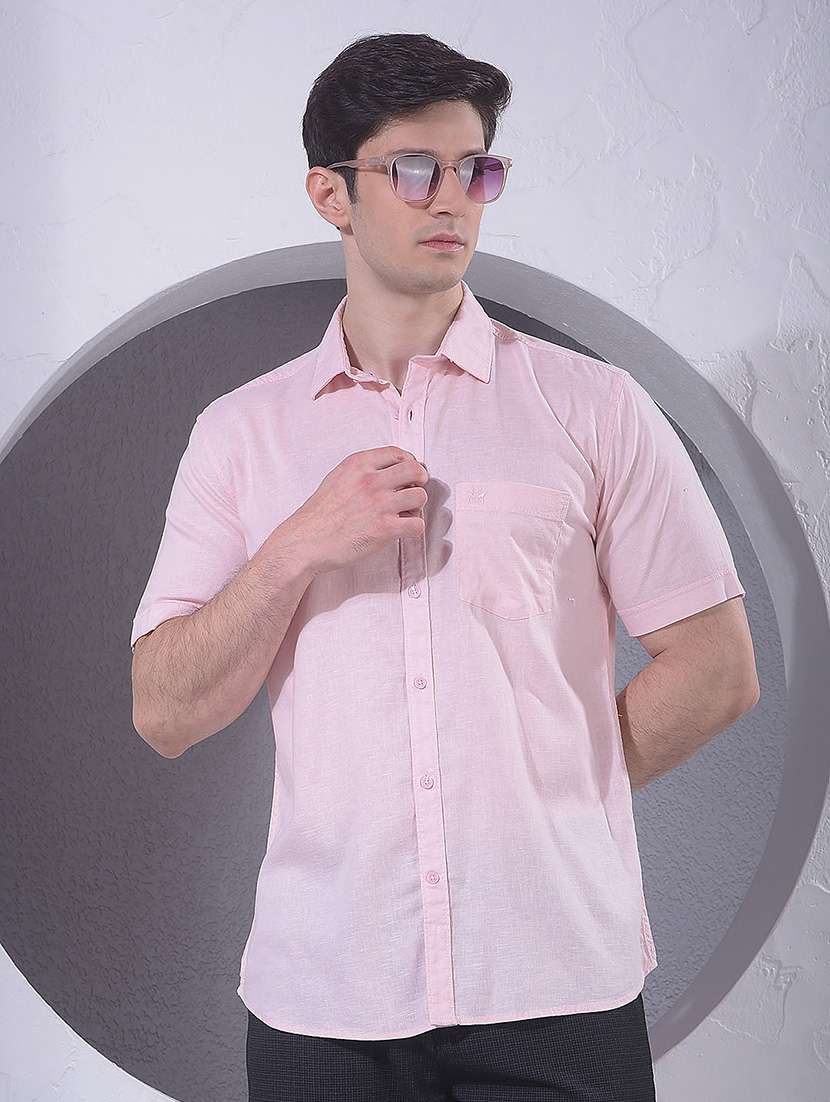 men solid short sleeve slim fit casual shirt