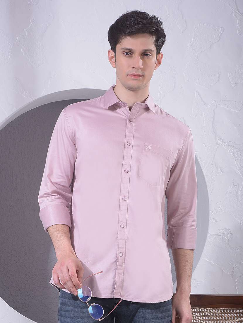 men solid long sleeve slim fit casual shirt