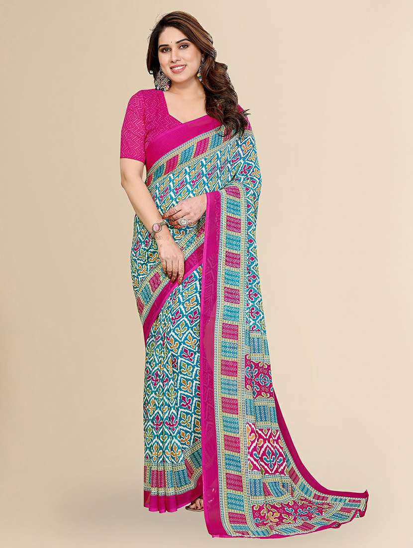 women printed casual wear saree with blouse