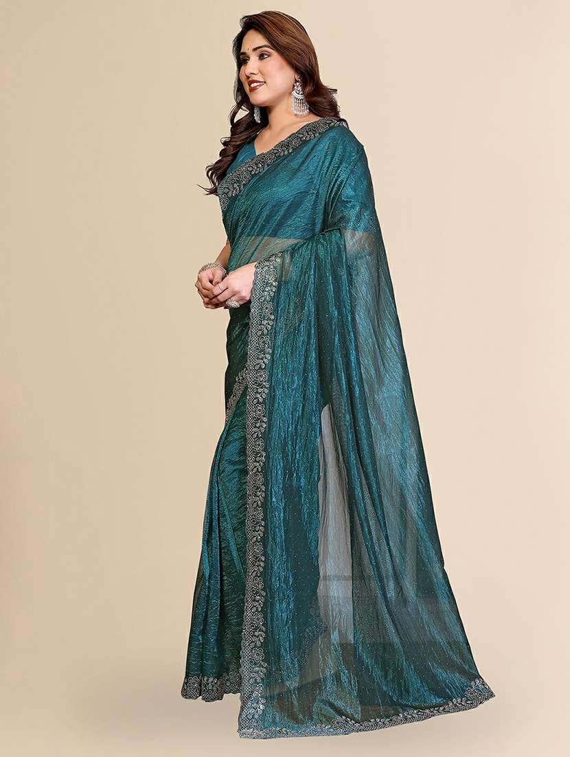 women solid with work embellished saree with blouse - 22384238 -  Standard Image - 2