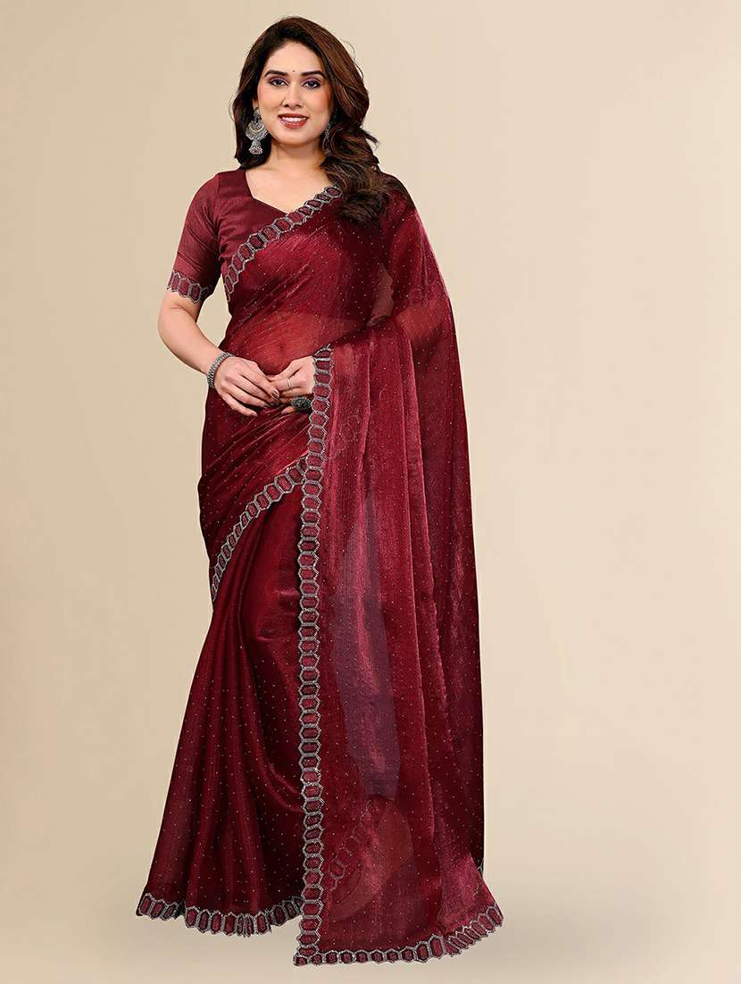 women solid with work embellished saree with blouse - 22384243 -  Standard Image - 2