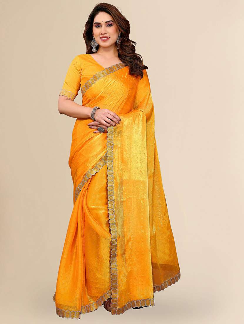 women solid with work embellished saree with blouse