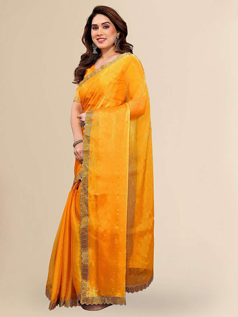 women solid with work embellished saree with blouse - 22384245 -  Standard Image - 2