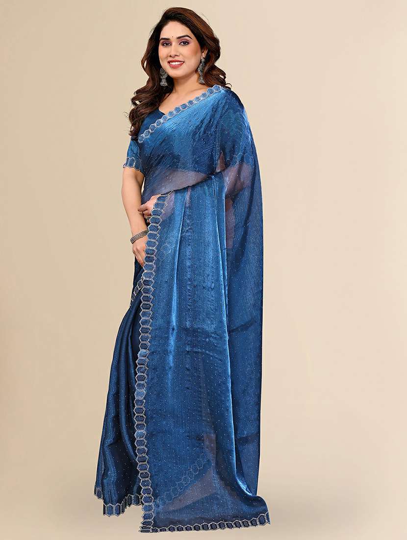 women solid with work embellished saree with blouse - 22384248 -  Standard Image - 2