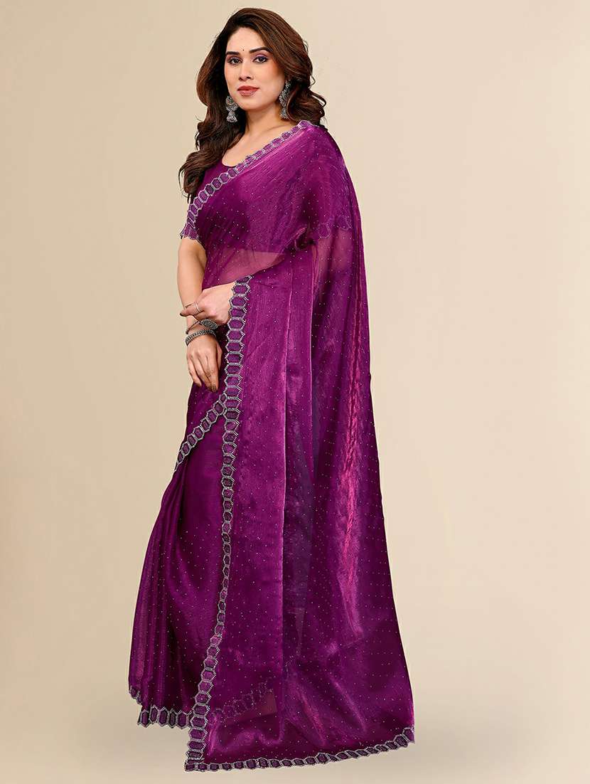women solid with work embellished saree with blouse - 22384251 -  Standard Image - 2
