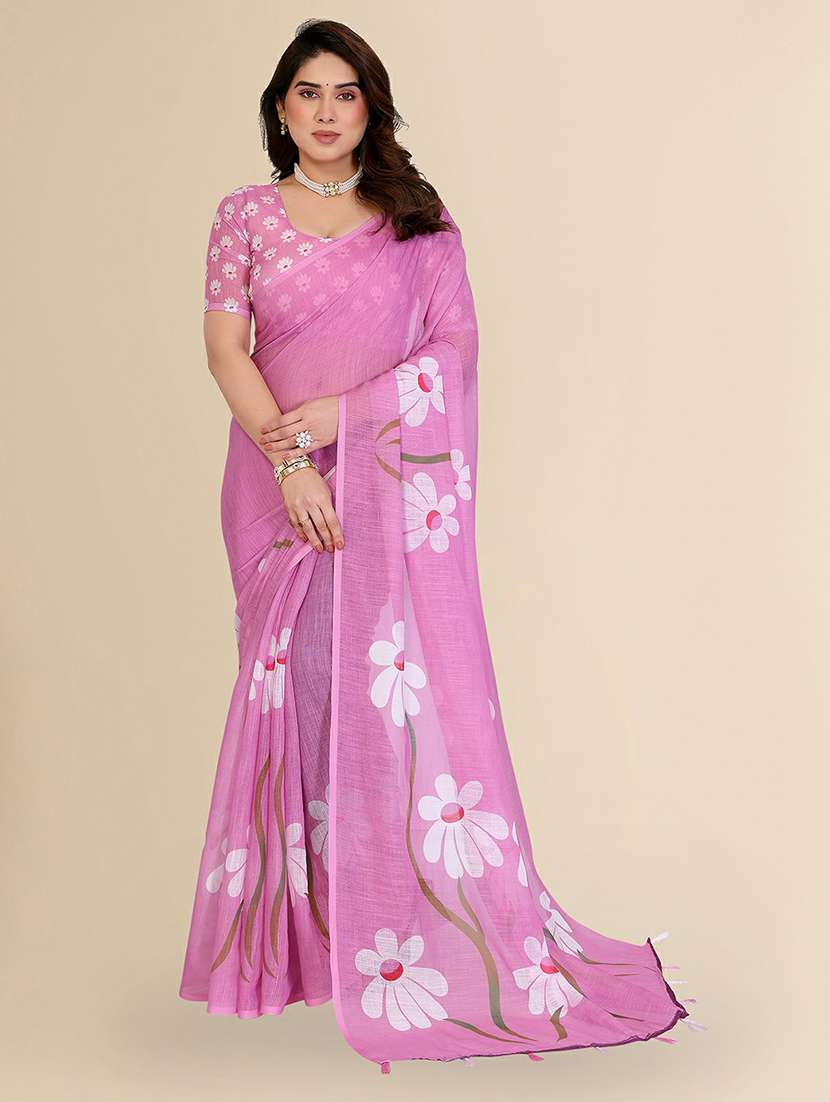 women printed casual wear saree with blouse