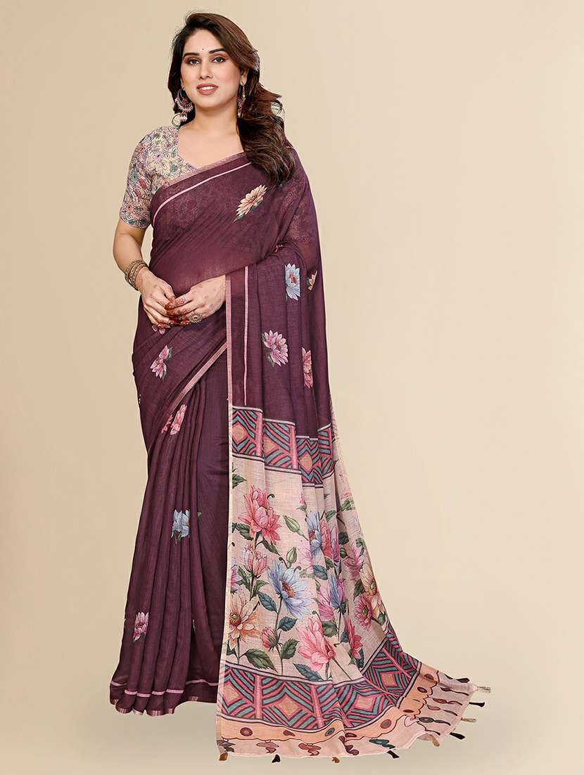 women printed casual wear saree with blouse