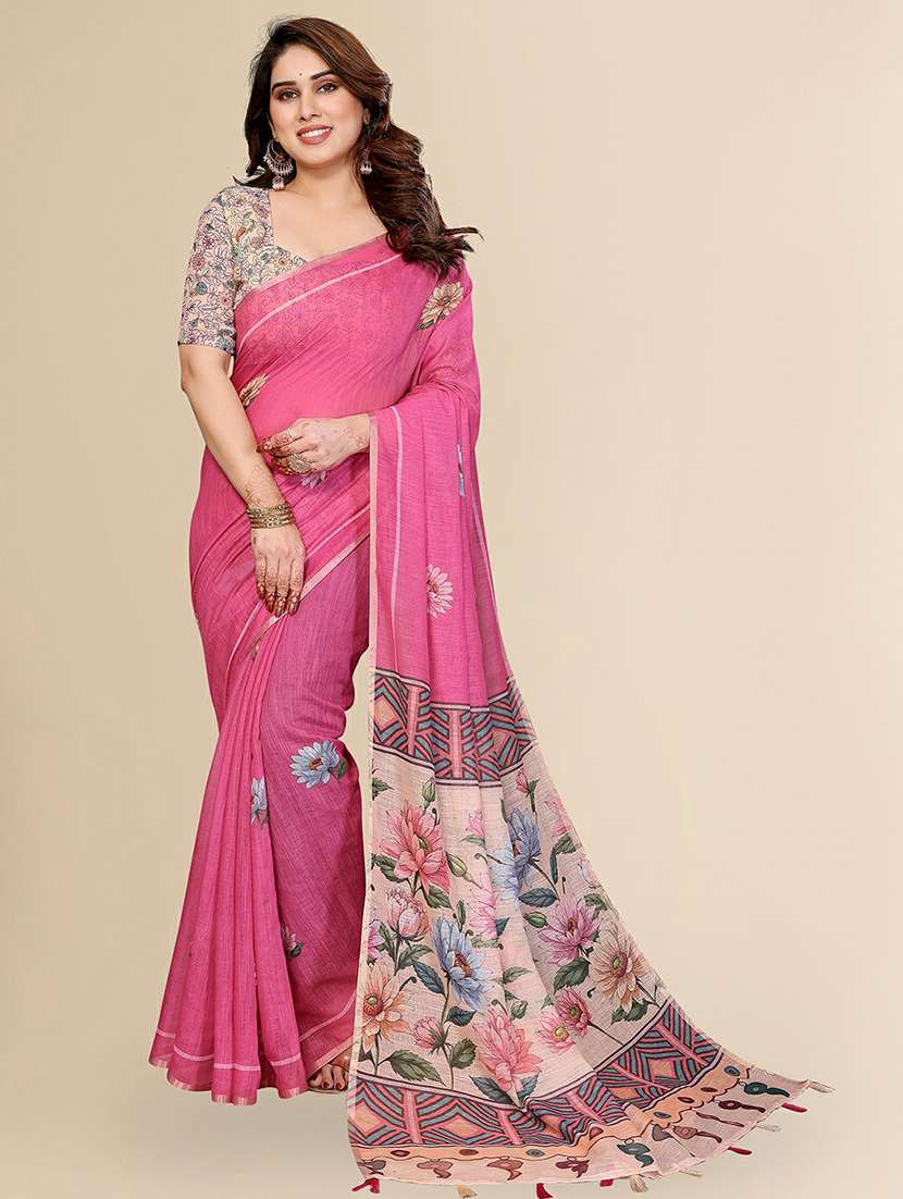 women printed casual wear saree with blouse