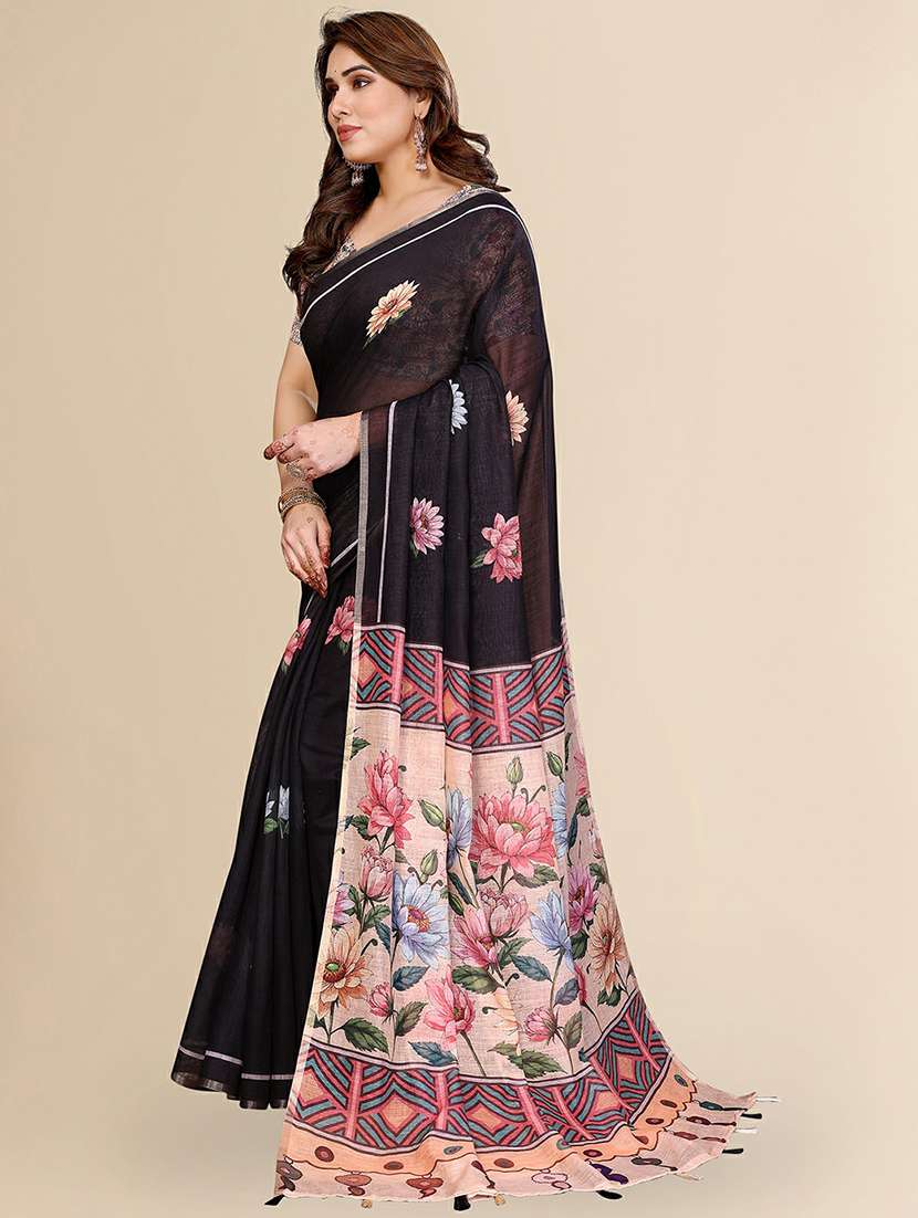 Women Printed Casual Wear Saree With Blouse - 22384336 -  Standard Image - 2