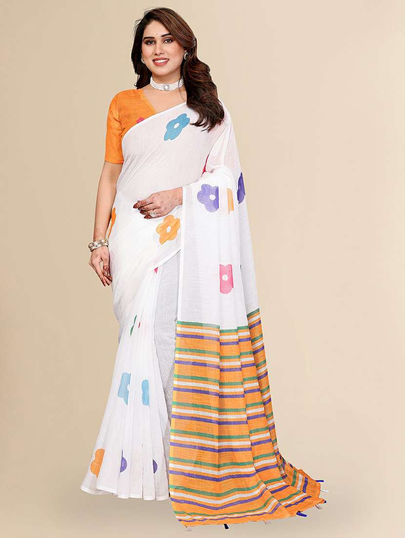 women printed casual wear saree with blouse