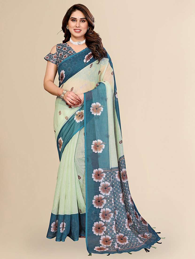 women printed casual wear saree with blouse