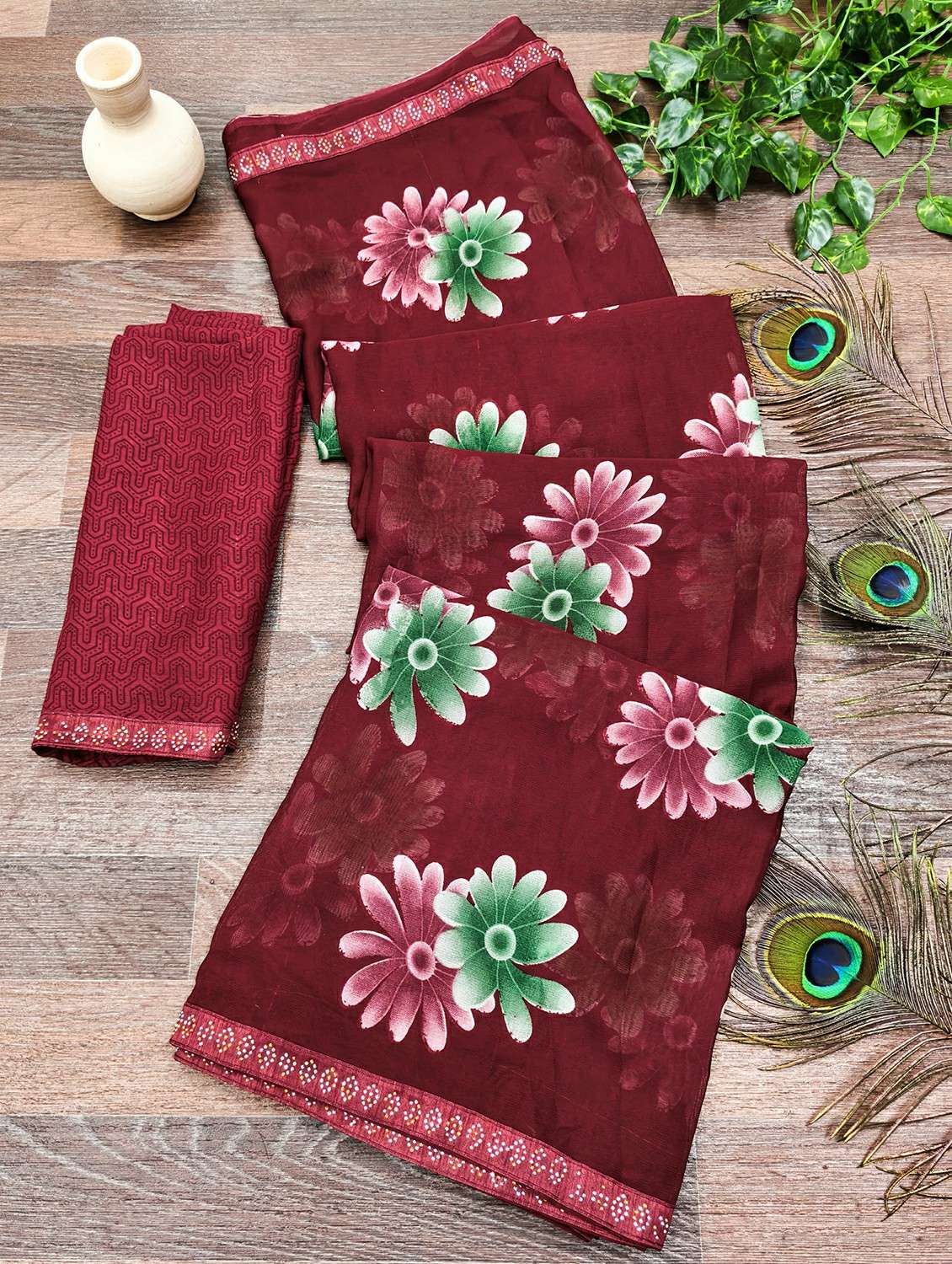 women printed casual wear saree with blouse - 22384494 -  Standard Image - 2