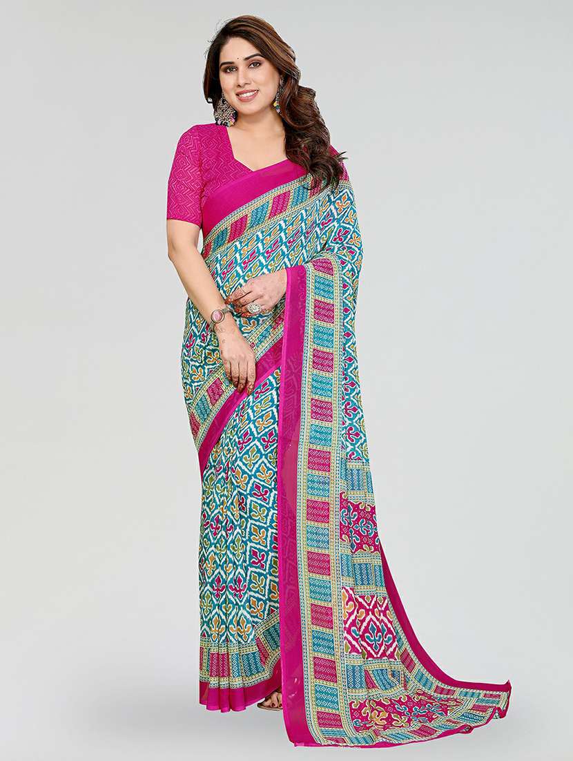 women printed casual wear saree with blouse