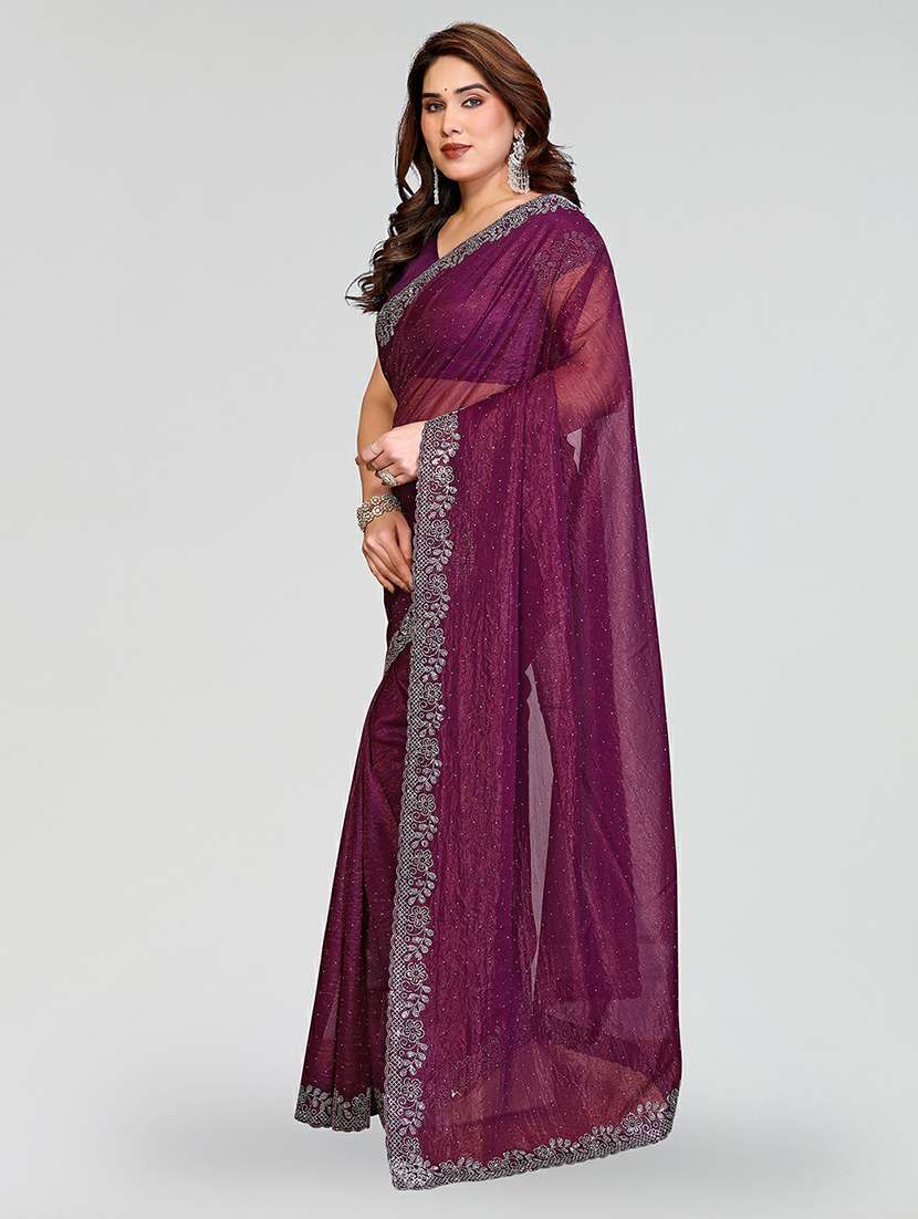 women solid with work embellished saree with blouse - 22384603 -  Standard Image - 2