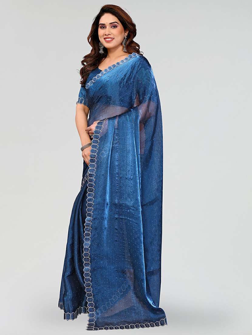 women solid with work embellished saree with blouse - 22384612 -  Standard Image - 2