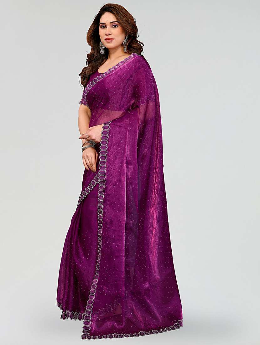 women solid with work embellished saree with blouse - 22384615 -  Standard Image - 2