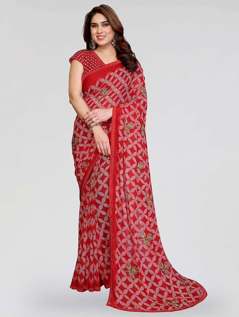 women printed casual wear saree with blouse