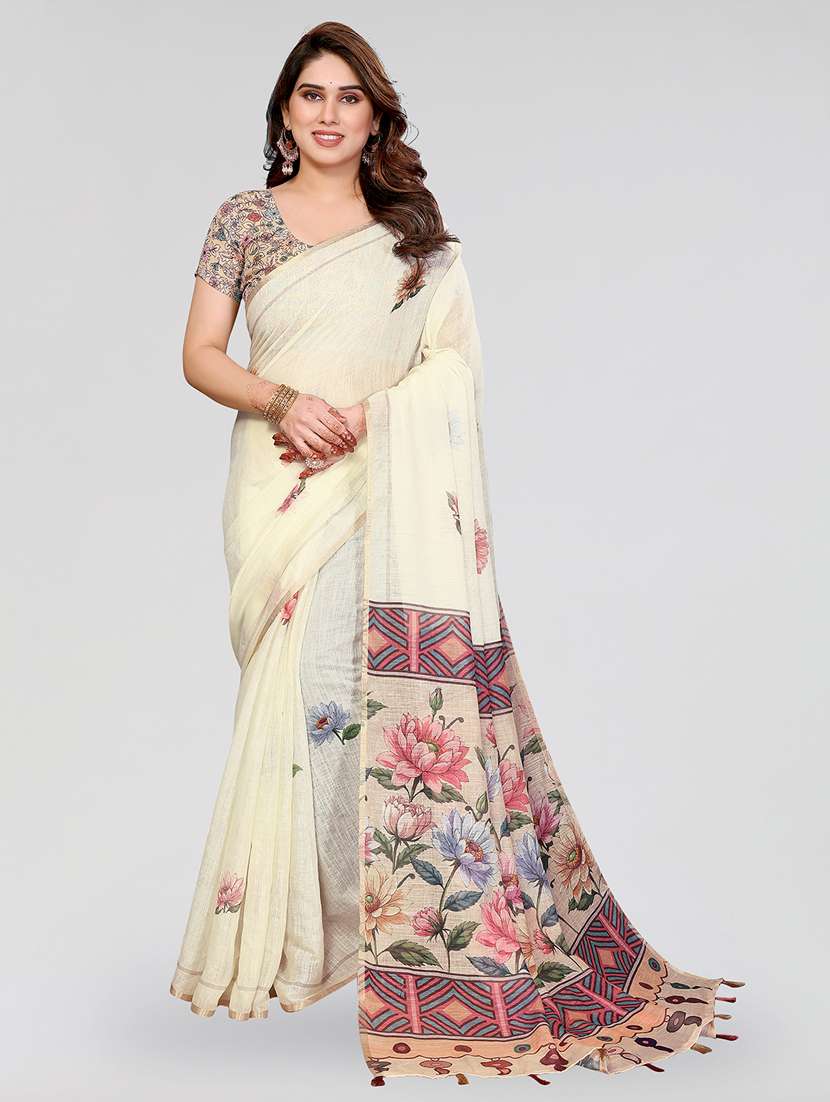 women printed casual wear saree with blouse